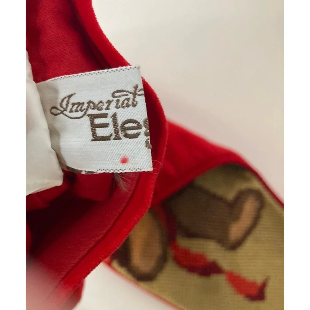 Vintage Imperial Elegance Wool Needlepoint Christmas Stocking Bear Tree‎ Red 20